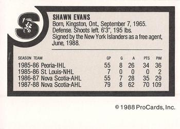 1988-89 ProCards Springfield Indians (AHL) #NNO Shawn Evans Back