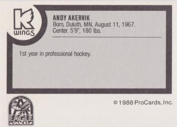 1988-89 ProCards Kalamazoo Wings (IHL) #NNO Andy Akervik Back