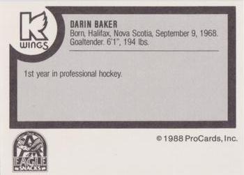 1988-89 ProCards Kalamazoo Wings (IHL) #NNO Darin Baker Back