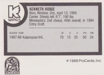 1988-89 ProCards Kalamazoo Wings (IHL) #NNO Kenneth Hodge Back