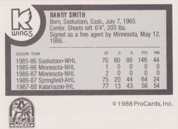1988-89 ProCards Kalamazoo Wings (IHL) #NNO Randy Smith Back