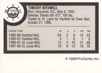 1988-89 ProCards Peoria Rivermen (IHL) #NNO Tim Bothwell Back