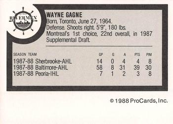 1988-89 ProCards Peoria Rivermen (IHL) #NNO Wayne Gagne Back