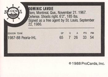 1988-89 ProCards Peoria Rivermen (IHL) #NNO Dominic Lavoie Back