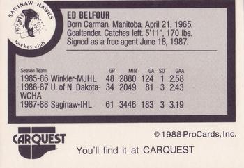 1988-89 ProCards Saginaw Hawks (IHL) #NNO Ed Belfour Back