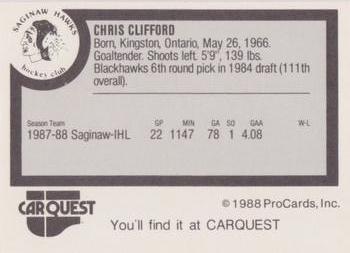 1988-89 ProCards Saginaw Hawks (IHL) #NNO Chris Clifford Back