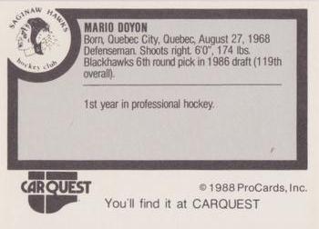 1988-89 ProCards Saginaw Hawks (IHL) #NNO Mario Doyon Back