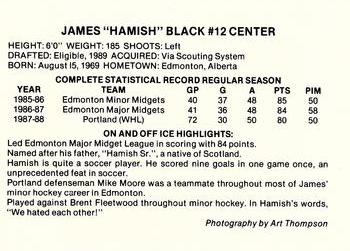 1988-89 Portland Winterhawks (WHL) #NNO James Black Back