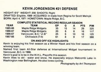 1988-89 Portland Winterhawks (WHL) #NNO Kevin Jorgenson Back