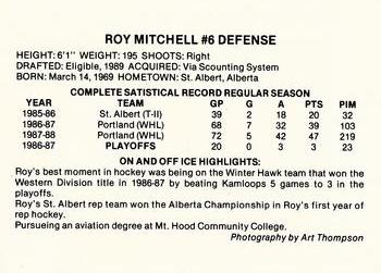 1988-89 Portland Winterhawks (WHL) #NNO Roy Mitchell Back