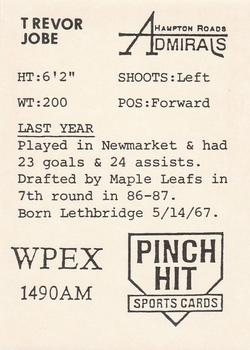 1989-90 Pinch Hit Hampton Roads Admirals (ECHL) #NNO Trevor Jobe Back