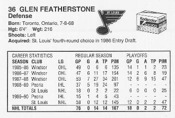 1990-91 Kodak St. Louis Blues #9 Glen Featherstone Back