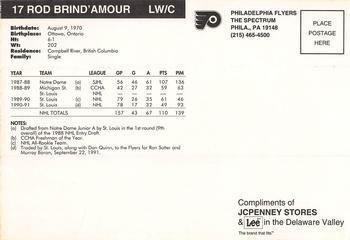 1991-92 Philadelphia Flyers Postcards #NNO Rod Brind'Amour Back
