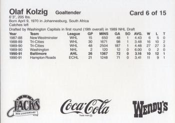 1991-92 Baltimore Skipjacks (AHL) #6 Olaf Kolzig Back