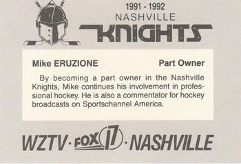 1991-92 WZTV FOX-17 Nashville Knights (ECHL) #NNO Mike Eruzione Back