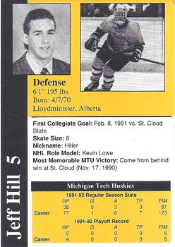 1991-92 Michigan Tech Huskies (NCAA) #NNO Jeff Hill Back