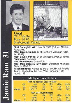 1991-92 Michigan Tech Huskies (NCAA) #NNO Jamie Ram Back