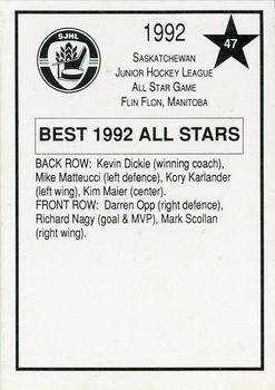1991-92 Air Canada/Old Dutch SJHL All-Stars #47 Kevin Dickie / Mike Matteucci / Kory Karlander / Kim Maier / Darren Opp / Richard Nagy / Mark Scollan Back