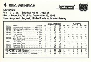 1992-93 Dairy Mart Hartford Whalers #NNO Eric Weinrich Back