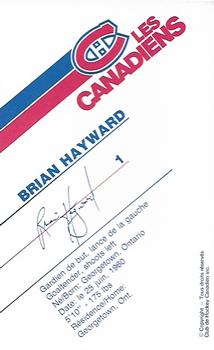 1986-87 Montreal Canadiens #NNO Brian Hayward Back