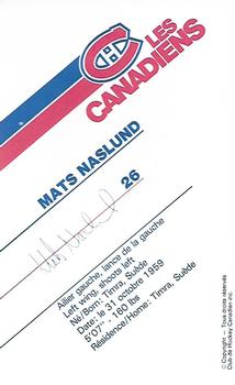 1986-87 Montreal Canadiens #NNO Mats Naslund Back