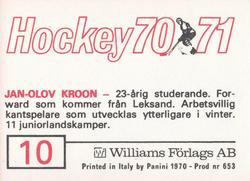 1970-71 Williams Hockey (Swedish) #10 Jan-Olov Kroon Back