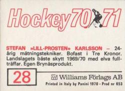 1970-71 Williams Hockey (Swedish) #28 Stefan Karlsson Back