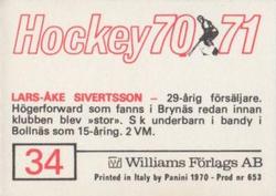 1970-71 Williams Hockey (Swedish) #34 Lars-Ake Sivertsson Back
