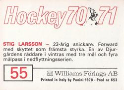 1970-71 Williams Hockey (Swedish) #55 Stig Larsson Back