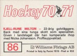 1970-71 Williams Hockey (Swedish) #86 Kjell-Rune Milton Back