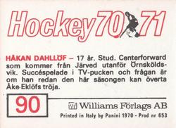 1970-71 Williams Hockey (Swedish) #90 Hakan Dahllof Back