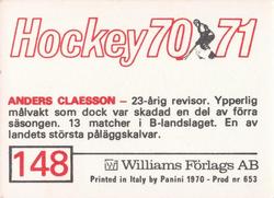 1970-71 Williams Hockey (Swedish) #148 Anders Claesson Back