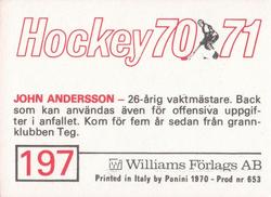 1970-71 Williams Hockey (Swedish) #197 John Andersson Back