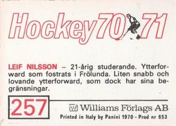1970-71 Williams Hockey (Swedish) #257 Leif Nilsson Back