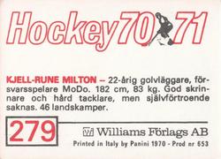 1970-71 Williams Hockey (Swedish) #279 Kjell-Rune Milton Back