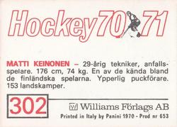 1970-71 Williams Hockey (Swedish) #302 Matti Keinonen Back