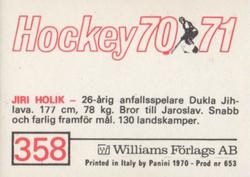 1970-71 Williams Hockey (Swedish) #358 Jiri Holik Back