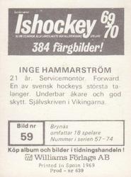 1969-70 Williams Ishockey (Swedish) #59 Inge Hammarström Back