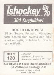 1969-70 Williams Ishockey (Swedish) #120 Roger Lindqvist Back