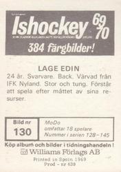 1969-70 Williams Ishockey (Swedish) #130 Lage Edin Back
