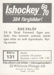 1969-70 Williams Ishockey (Swedish) #131 Ake Eklof Back