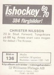 1969-70 Williams Ishockey (Swedish) #136 Christer Nilsson Back