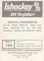 1969-70 Williams Ishockey (Swedish) #154 Goran Johansson Back