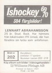 1969-70 Williams Ishockey (Swedish) #202 Lennart Abrahamsson Back