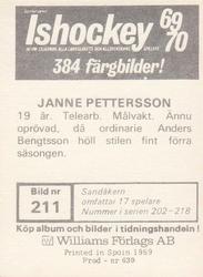 1969-70 Williams Ishockey (Swedish) #211 Janne Pettersson Back