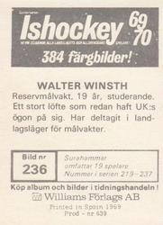 1969-70 Williams Ishockey (Swedish) #236 Walter Winsth Back
