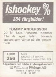 1969-70 Williams Ishockey (Swedish) #256 Tommy Andersson Back