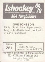 1969-70 Williams Ishockey (Swedish) #261 Ove Jonsson Back