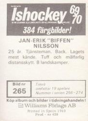 1969-70 Williams Ishockey (Swedish) #265 Jan-Erik Nilsson Back