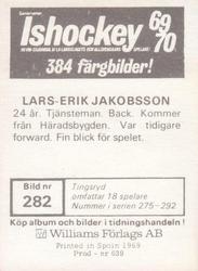 1969-70 Williams Ishockey (Swedish) #282 Lars-Erik Jakobsson Back